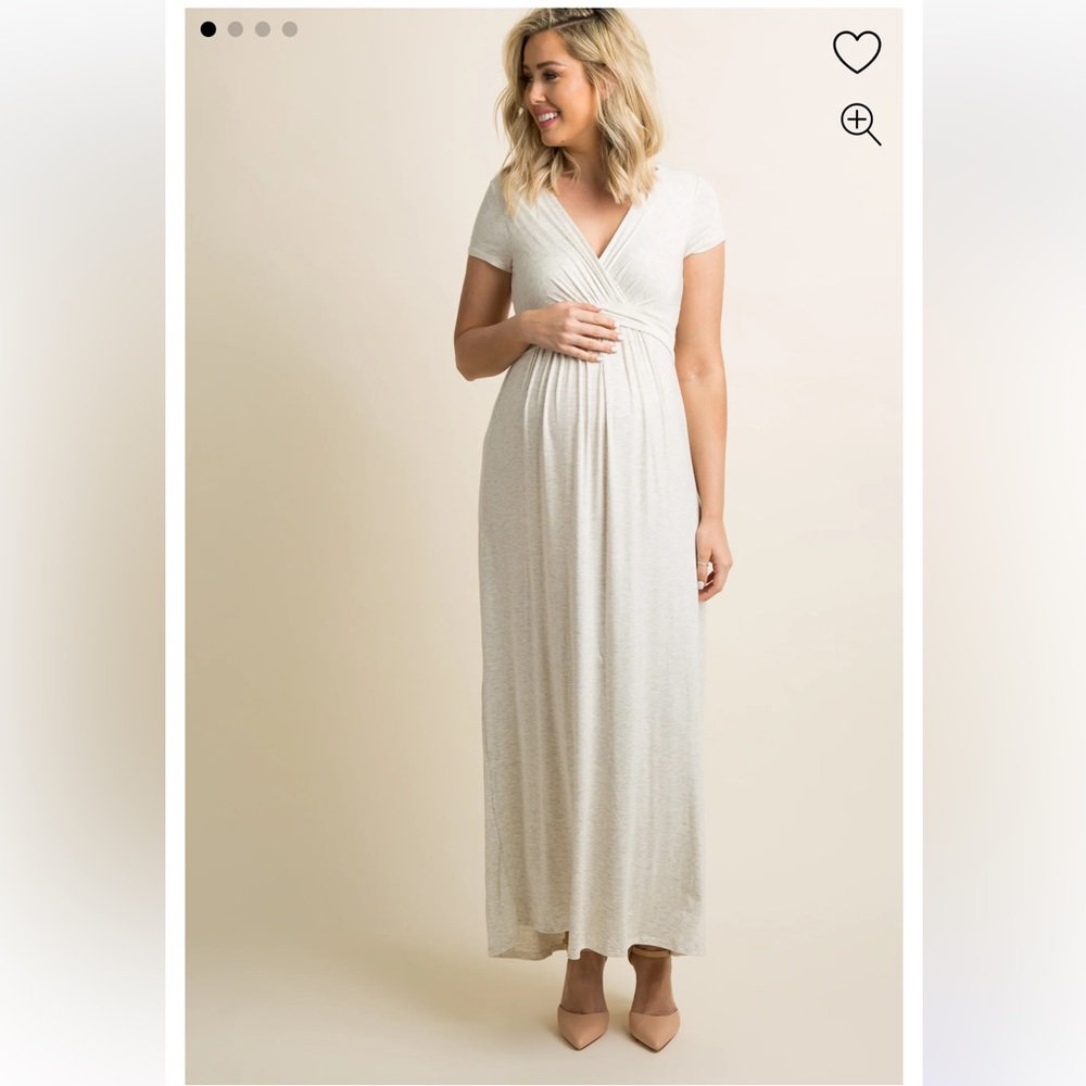 PinkBlush Beige Draped Maternity/Nursing Maxi Dress size Medium